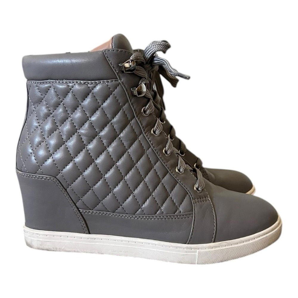 Linea Paolo Fiji Quilted High Top Sneaker Women's 8 Gray Platform Lace-Up Shoes